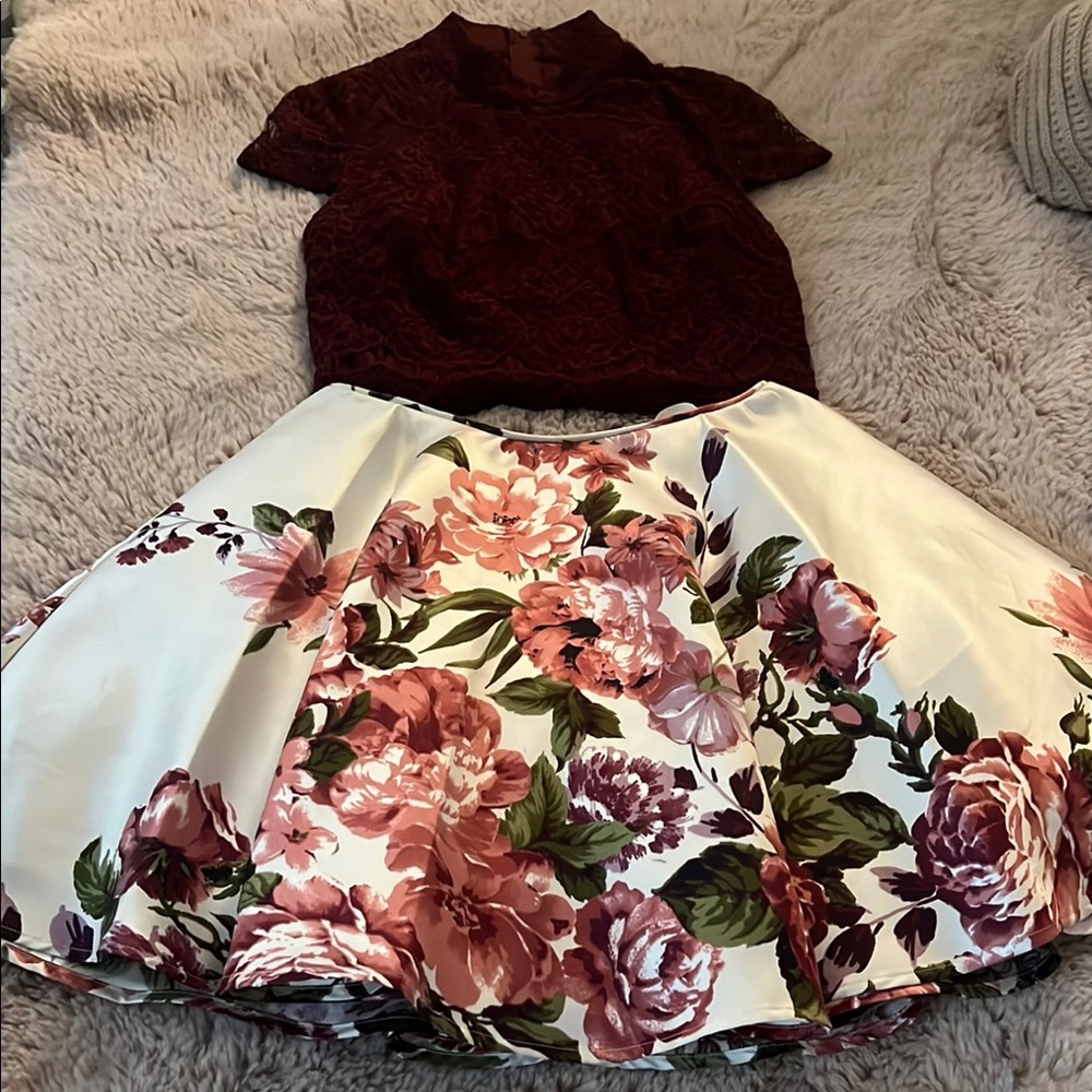 Floral Skirt and Lace Top Set